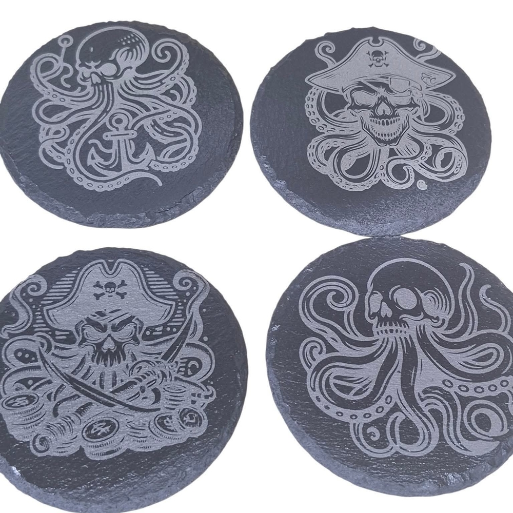 Pirate Octopus Themed Slate Coasters Set Of 4